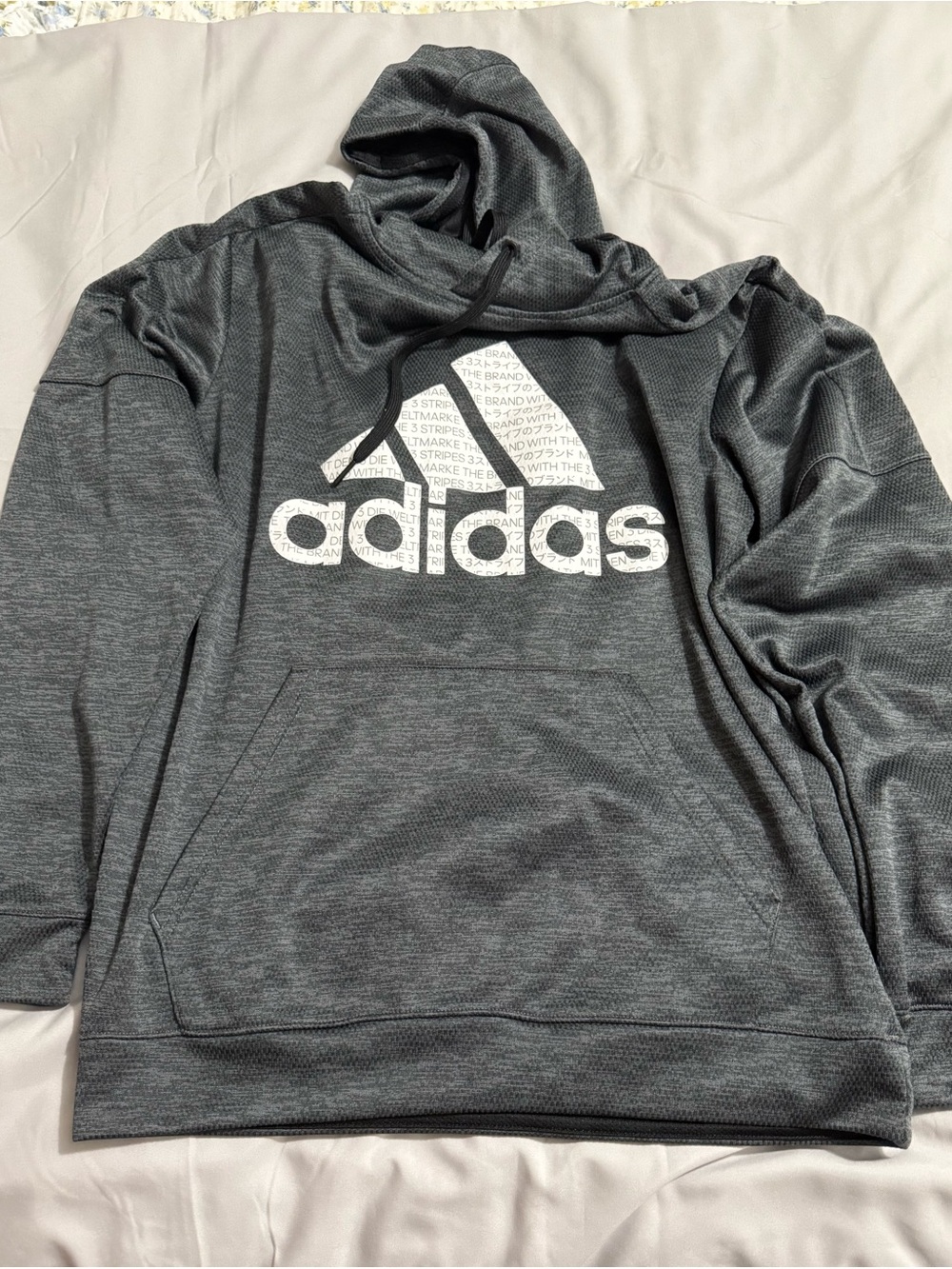 adidas Men's Heather Charcoal Hooded Sweatshirt with White Logo